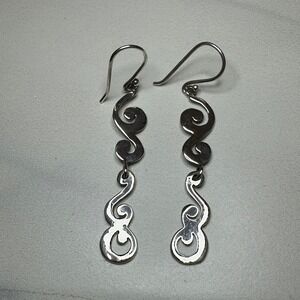 Sterling Silver 925 Dangle Earrings Modernist‎ Swirl Design Bars